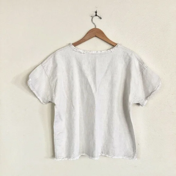 45R by 45RPM Japanese Cotton Linen Denim Frayed Hem Oversized Top in Beige